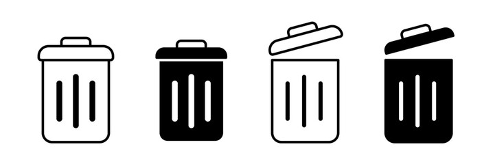 Trash Can icon set. Trash Can vector icon in line design for web design, logo and mobile app. Symbol of Trash Can on white background. Vector illustration.