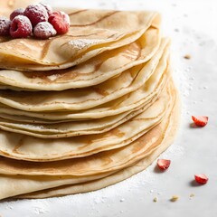 Stack of Crepes Isolated on White Background | Classic French Breakfast or Dessert | Minimalist Food Photography for Menus, Cookbooks, or Advertising | Light and Fluffy Pancake Stack Visual