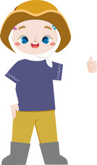 Cute Farm Boy with Pitchfork for Education Kids