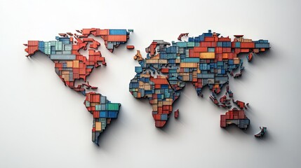 Obraz premium Global supply chain overview world map of shipping containers business infographic modern design aerial view logistics