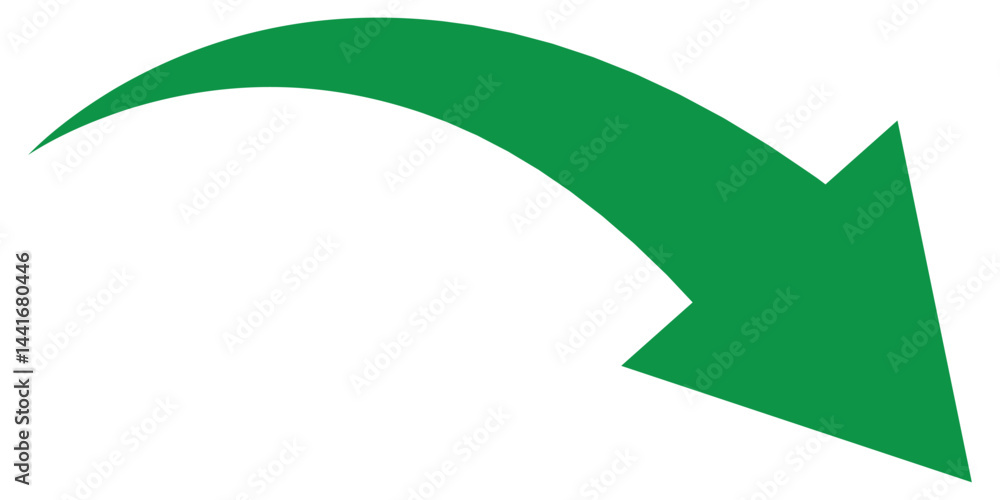 Poster green curved arrow icon. arrow illustration pointing down. arrow direction pointer. single arrow iso