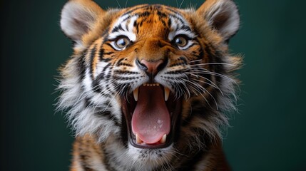 Fototapeta premium Intense Portrait of a Majestic Tiger Showing its Teeth in Raw Expression