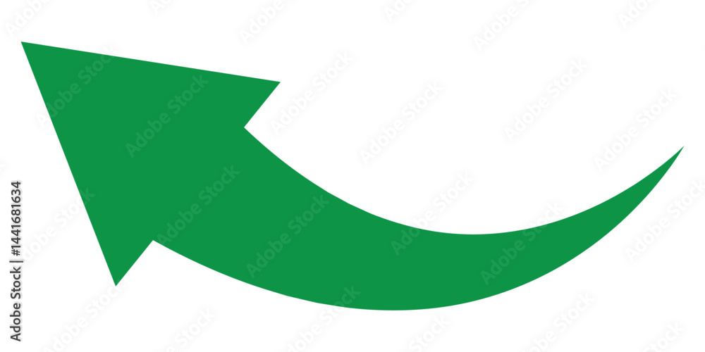 Poster green curved arrow icon. arrow illustration pointing up. arrow direction pointer. single arrow isola