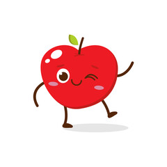 Cute Smiling Red Apple Character. Kawaii Red Fruit Mascot Style Vector. Cute vector character set in various action emotions. Collection symbols isolated on a white background