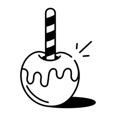 A hand drawn style icon of a caramel apple 
