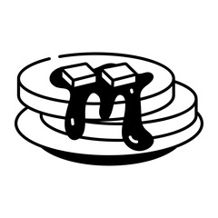 A doodle style icon of sweet pancakes plate 