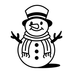 A hand drawn style icon of a snowman 
