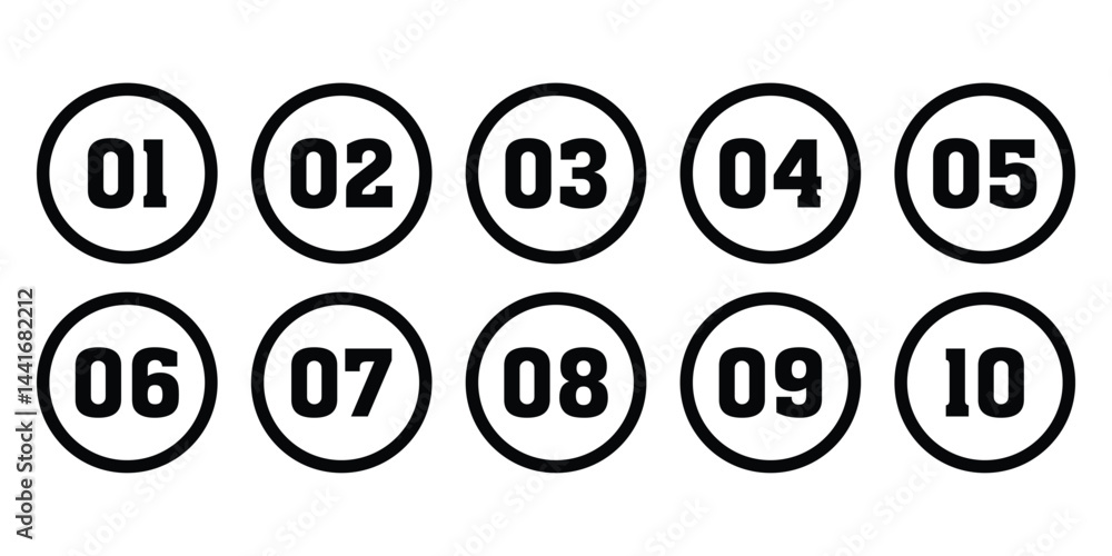 Poster set of numbers 1 - 10 . number circles set 1 to 10 . set of round one to ten numbers icon vector ill
