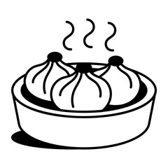 Hot dumplings icon in hand drawn style 
