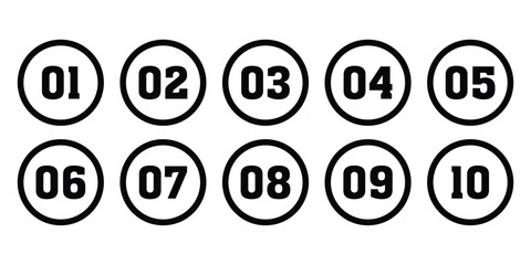 Set of numbers 1 - 10 . Number circles set 1 to 10 . Set of Round one to ten numbers icon vector illustration isolated on white background.