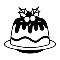 Sweet christmas pudding icon in hand drawn style 

