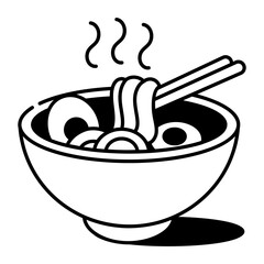 A doodle style icon of ramen noodles bowl 
