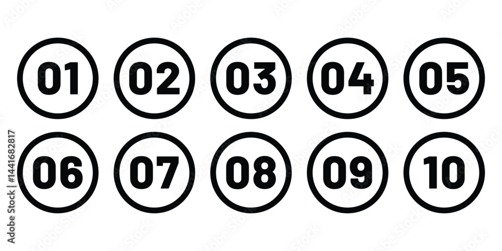 Poster set of numbers 1 - 10 . number circles set 1 to 10 . set of round one to ten numbers icon vector ill