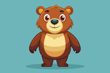 A cartoon bear smiles warmly while standing upright with outstretched arms against a vibrant turquoise background, evoking a sense of joy and friendliness.