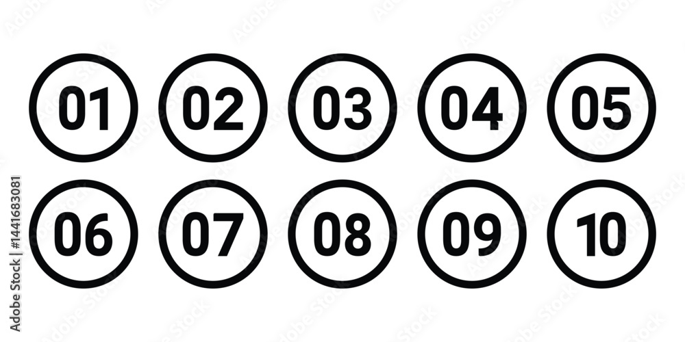 Poster set of numbers 1 - 10 . number circles set 1 to 10 . set of round one to ten numbers icon vector ill