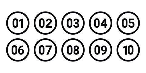Set of numbers 1 - 10 . Number circles set 1 to 10 . Set of Round one to ten numbers icon vector illustration isolated on white background.