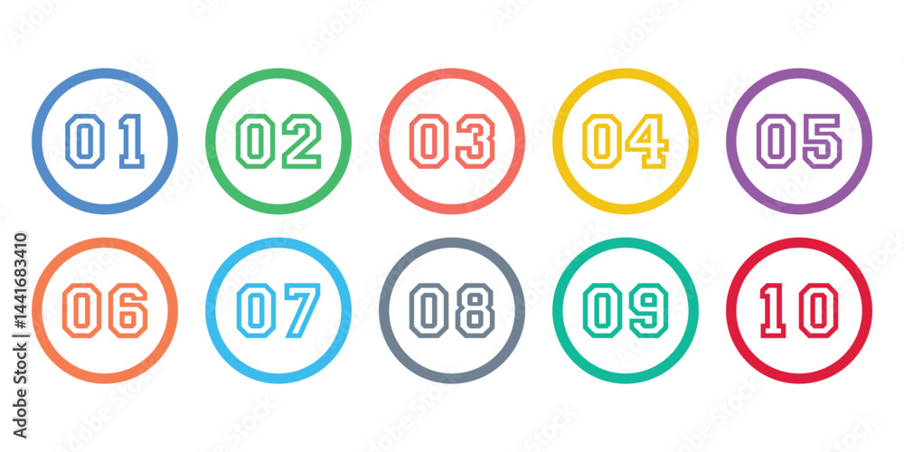 Poster collection of round numbers icons form 01 - 10