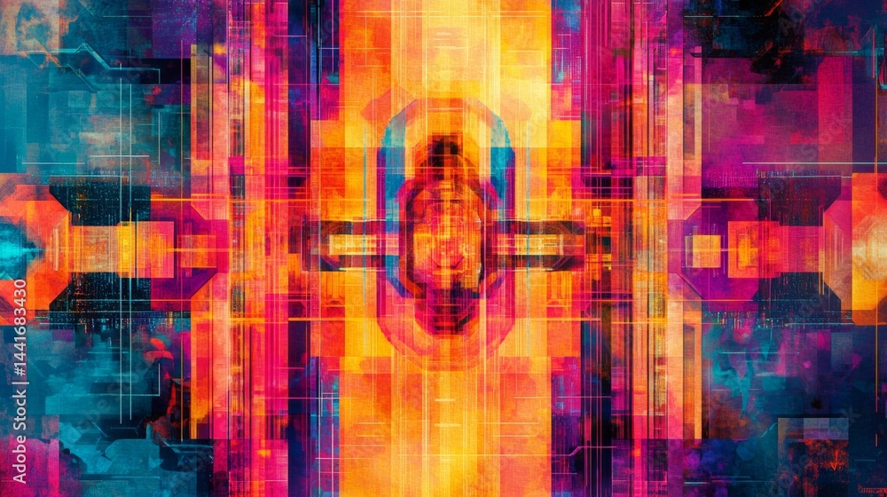 Poster dynamic abstract art explosion digital space graphics vivid colors high-tech modern concept