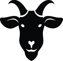 Obraz premium Goat Head Silhouette – Black Vector Illustration of Farm Animal