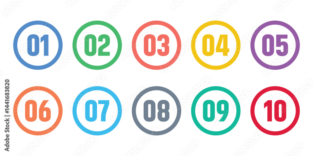 Poster simple round numbers symbol set. numbers 1 to 10, number bullet points from one to ten