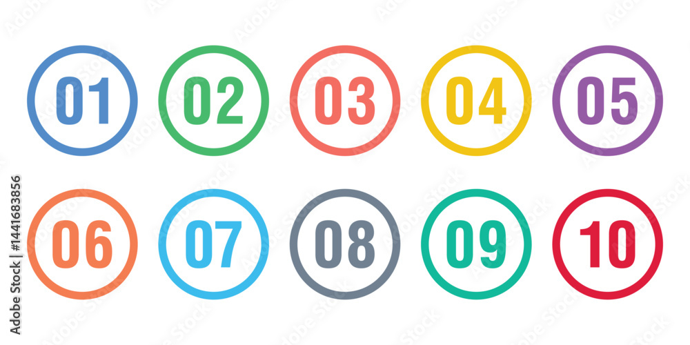 Aufkleber simple round numbers symbol set. numbers 1 to 10, number bullet points from one to ten