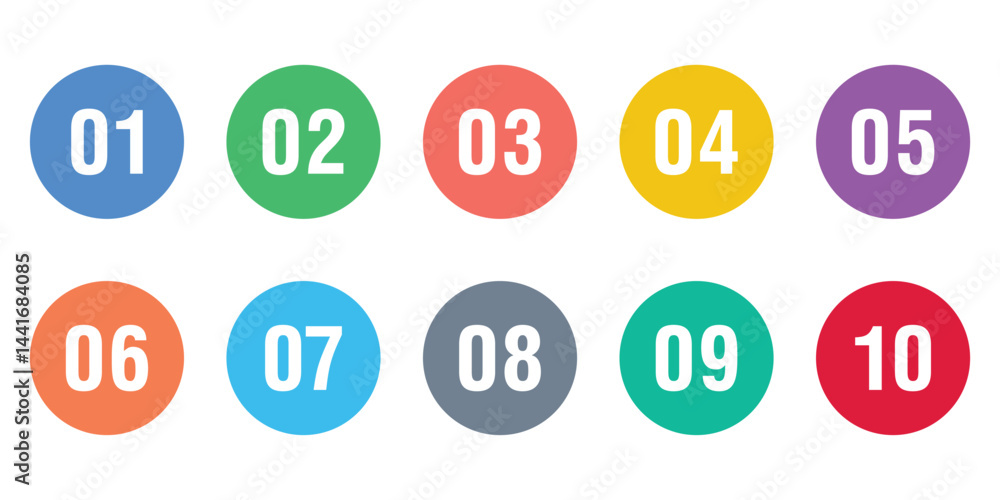 Poster simple round numbers symbol set. numbers 1 to 10, number bullet points from one to ten