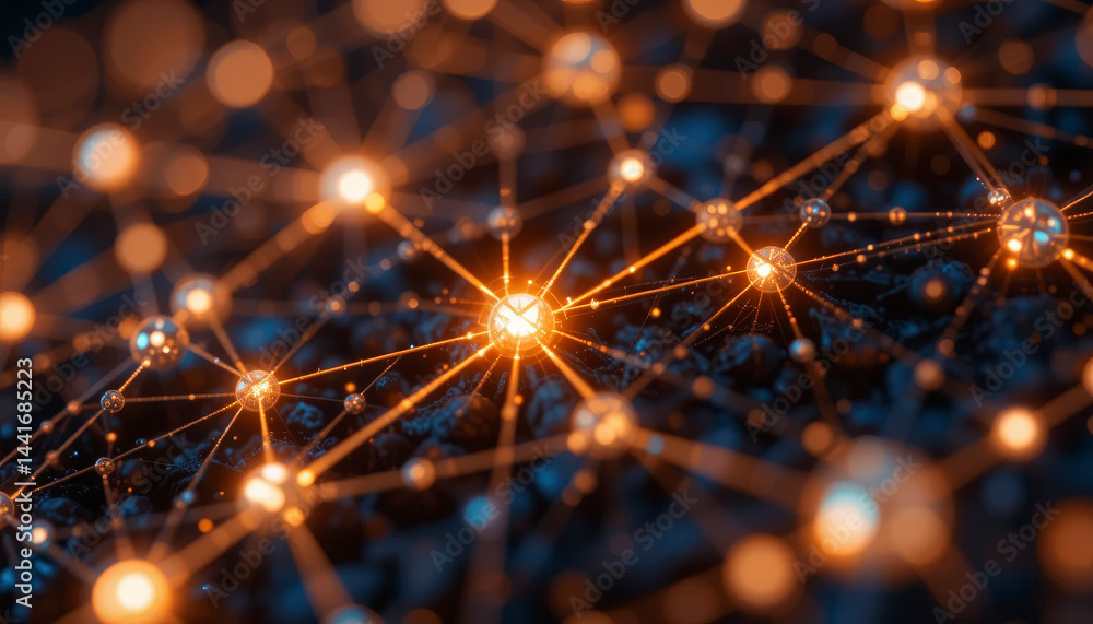 Poster abstract network connection design with glowing lights