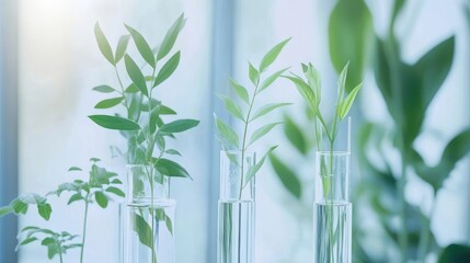 Fototapeta premium a harmonious arrangement of verdant flora in crystalline tubes,
