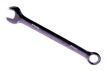 A metallic wrench or spanner with a combination design isolated on white