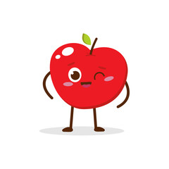 Cute Smiling Red Apple Character. Kawaii Red Fruit Mascot Style Vector. Cute vector character set in various action emotions. Collection symbols isolated on a white background
