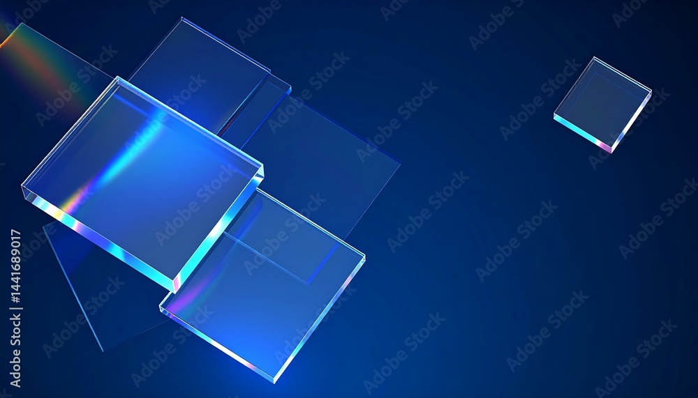 Fototapete Dark blue background with glass circle of transparent triangle plates 3d render. Crystal glossy shapes with light refraction on abstract bg. Futuristic wallpaper, digital tech banner.backgrounds, 