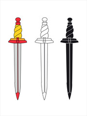 Stylized Swords. Fantasy Cartoon stabbing and cutting weapons for game design projects
