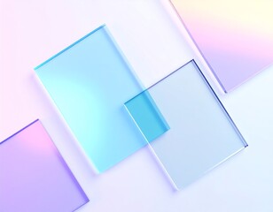 3d abstract glass transparent square shapes flying on black background render. Iridescent crystal plates, acrylic or plastic panels with light hologram gradient, digital tech banner,backgrounds, 