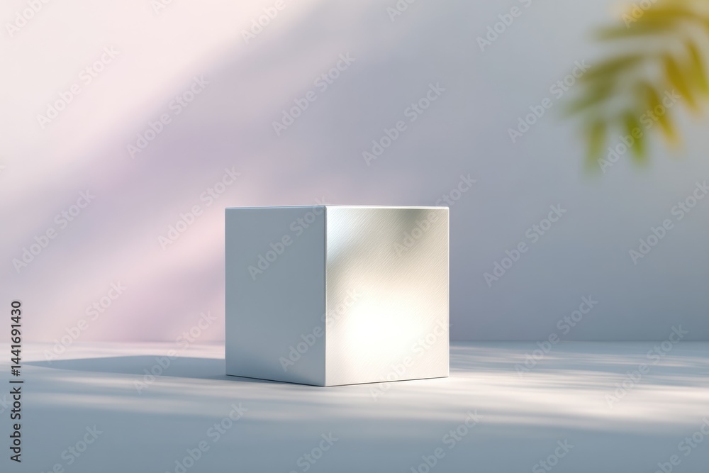 Poster minimalist 3d illustration showcases empty podium designed for perfume display casting soft shadow t