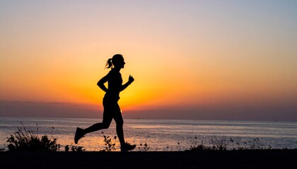 Fototapeta premium dark silhouette of a runner, wide colorful sunrise