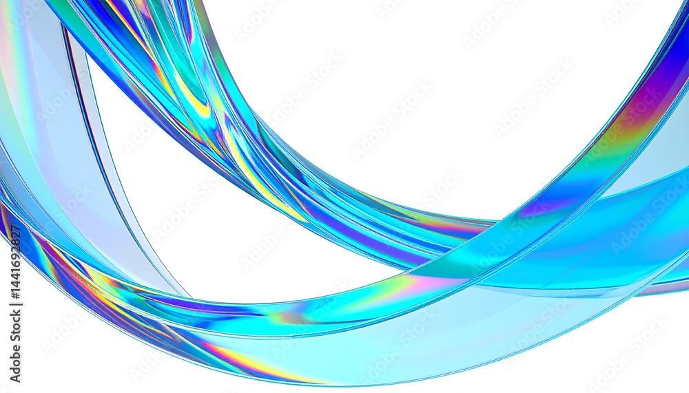 Poster 3d light blue background with row of glass transparent square plates. abstract curve wave line patte