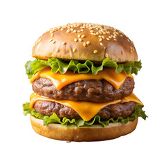 Double cheeseburger with grilled patties and creamy cheddar in soft sesame bun