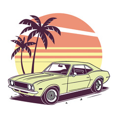 retro car on a tropical beach