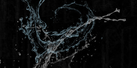 water splash on black background. water splash black background backdrop fresh. Blue water splash isolated on black background.  3D illustration. Blurred images of close-up soda water bubbles . .