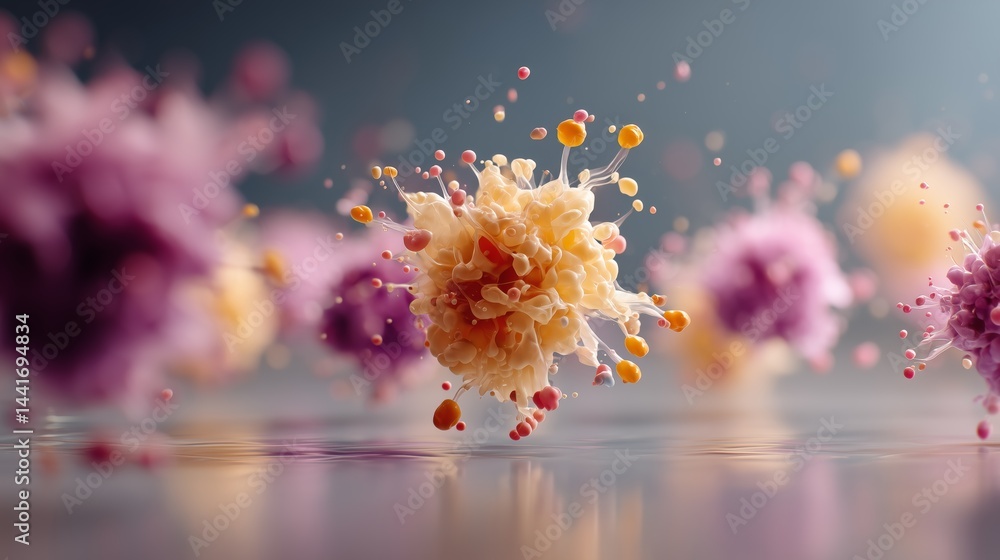 Poster colorful abstract representation of microscopic organisms in motion. virus dynamic shapes.