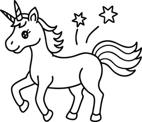 Fototapeta premium A cute cartoon vector illustration shows a white horse silhouette with snowflakes