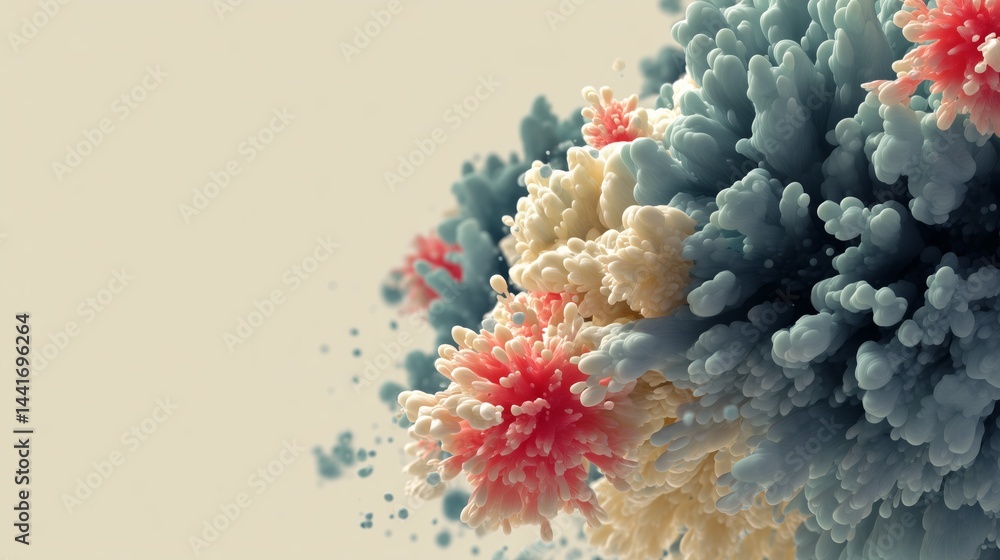 Poster vibrant abstract design virus with colorful organic shapes and textures. virus dynamic shapes.