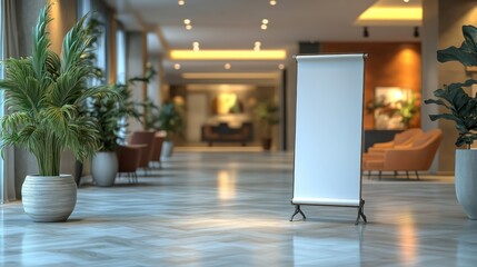Blank Roll Up Banner Hotel Lobby.