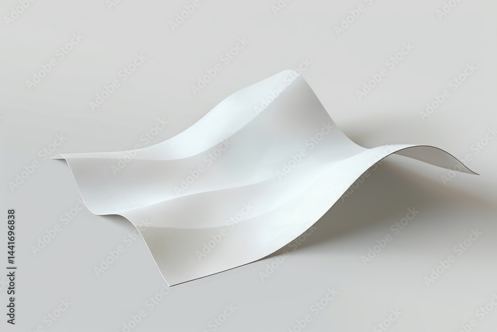 Poster smooth white sheet of paper with gentle wavy folds lying on flat surface conveying lightness and flu