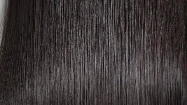 艶のあるロングヘアの黒髪のキューティクルな美しいストレートヘアの髪の毛　ヘアケアなどのイメージのクローズアップ	の動画