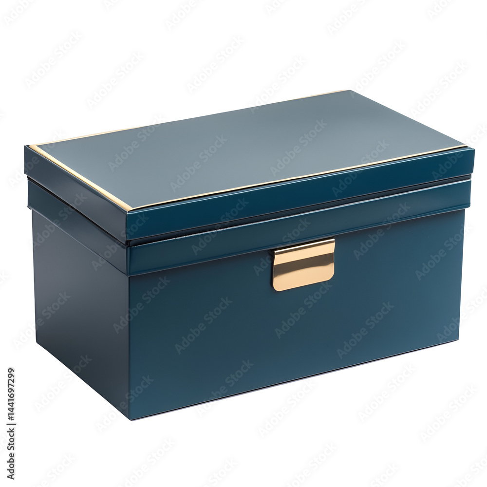 Poster dark blue rectangular box with latch studio shot of container for storage or gift