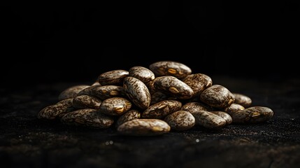 Obraz premium Raw Brown and White Beans Piled on a Dark Surface with Texture