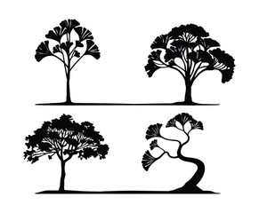 Ginkgo Tree Silhouette Collection Vector Template Illustration