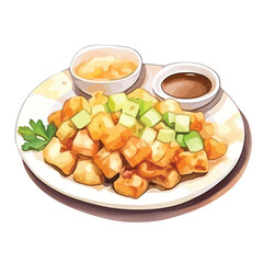 watercolor A plate of stuffing with gravy illustration
