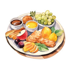 watercolor A plate of Thanksgiving food illustration